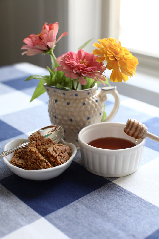 Peanut Butter Granola on breakfast table - Party of Hive Small batch made in Savannah, Georgia